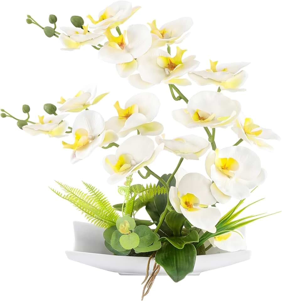 Künstliche Orchideen Kunstblumen Künstliche Phalaenopsis Orchidee Bonsai künstliche Blumen mit Imitation Gefälschte Orchideen für Wohnzimmer Badezimmer Tischdekoration (white003)