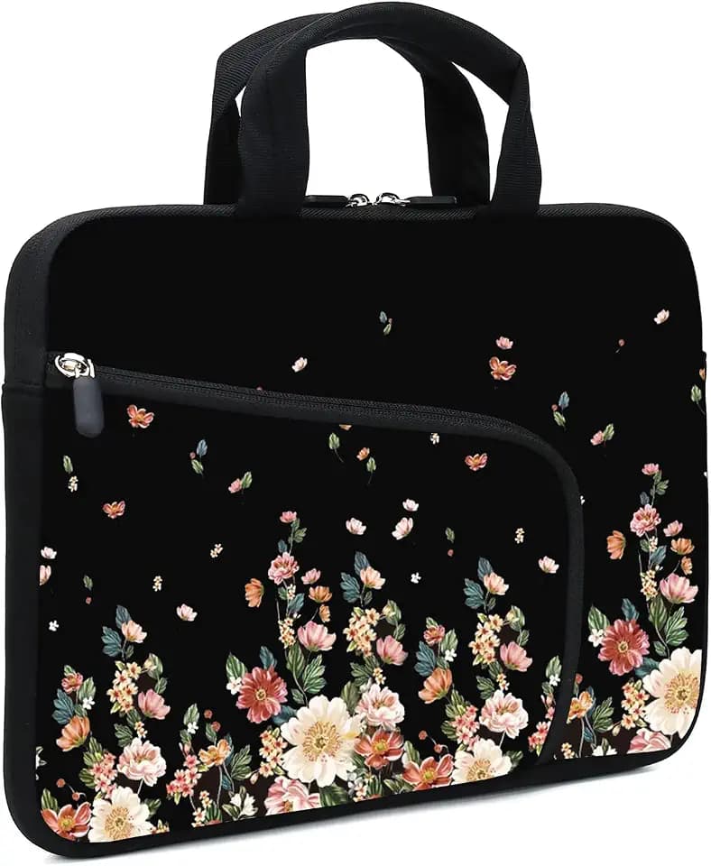 Laptop Sleeves 14 15 15.4 15.6 Chromebook Case Notebook Sleeve PC Messenger Bag Tablet Case Neoprene Handle Sleeve for Men Women, Two Pockets (Flowers)