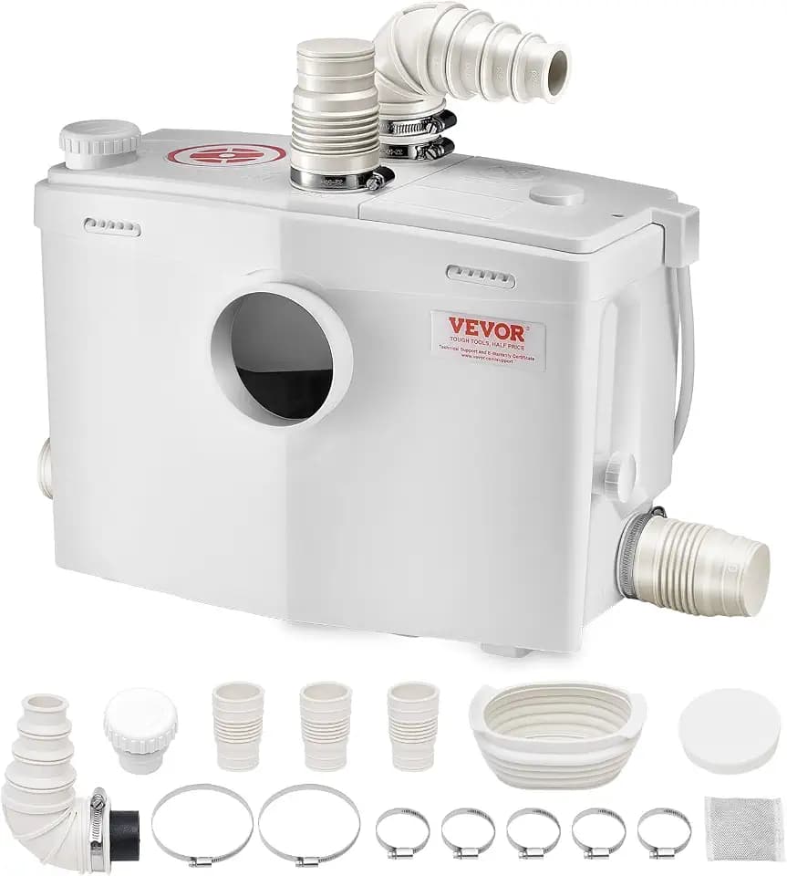 VEVOR Hebeanlage 1200 W, 180 L/min Durchfluss, 10 m Förderhöhe, Schmutzwasserpumpe mit 4 Wassereinlässen, Abwasserhebeanlage für Toilette, Keller, Dusche, Waschbecken, Waschküche, Badewanne