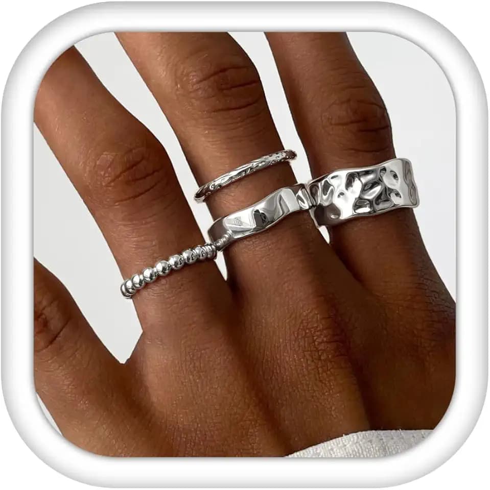 Stackable Chunky Gold Rings for Women Non Tarnish Dainty Silver Thumb Rings