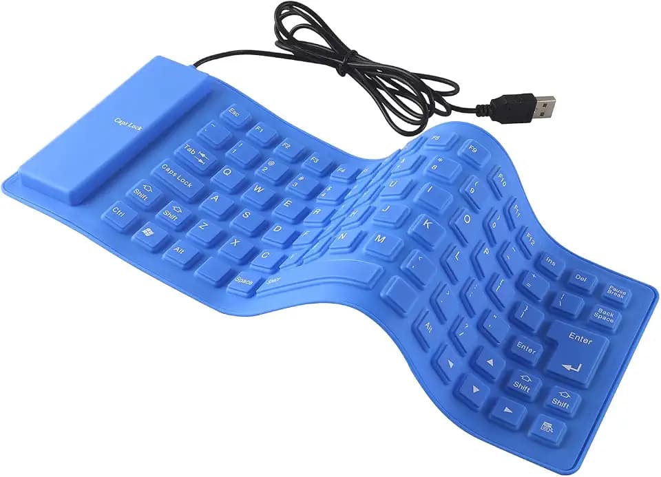 Foldable Silicone Wired Silent Keyboard, 85-Key Portable Soft Rubber Lightweight Waterproof USB Rollup Keyboard with 4.53ft for Laptop PC Computer Travel Office Home (Blue)