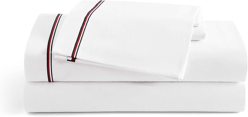 Tommy Hilfiger Bettlaken-Set, Baumwoll-Perkal-Bettwäsche mit passenden Kissenbezügen, frisch und cool, Premium-Qualität für Zuhause (Global Stripe Red, Full)