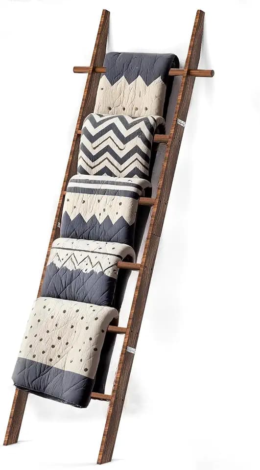 Farmhouse Wooden Blanket Ladder with Removable Hooks Brown 6-Tier