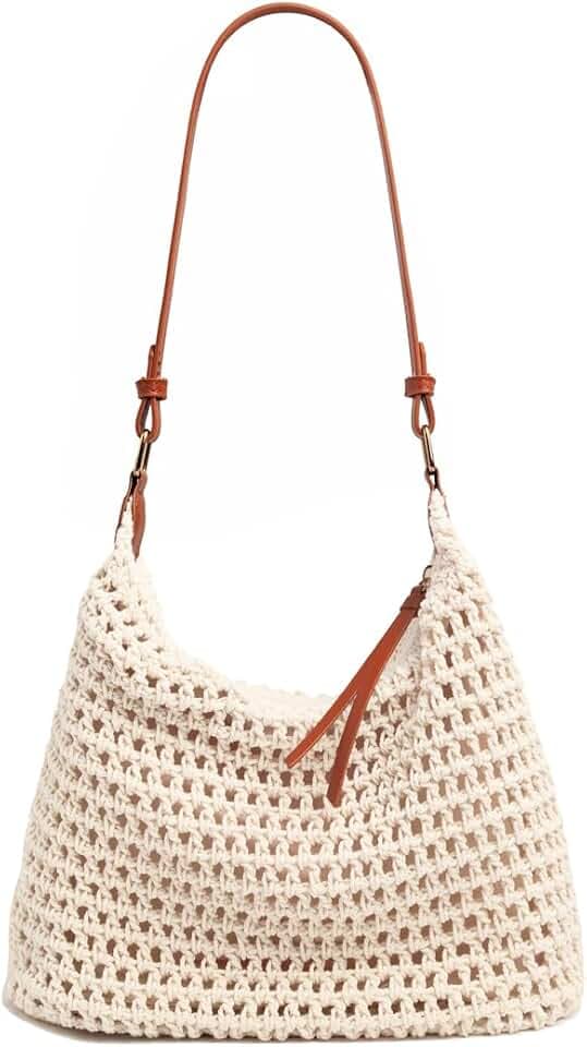 Ulisty Women Small Cotton Crochet String Bag Handwoven Summer Beach Bag Knitted Vacation Shoulder Bag Purse Handbag