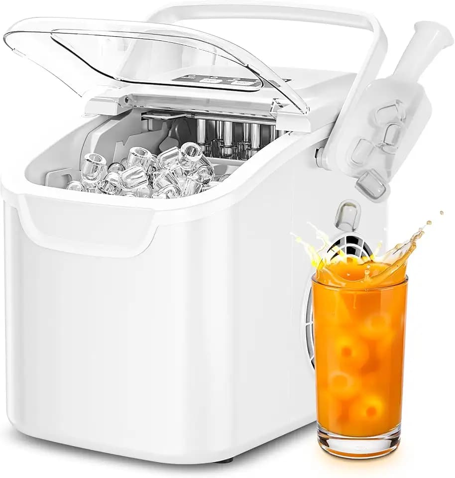 Antarctic Star Countertop Ice Maker, Portable Ice Machine with Carry Handle, 26.5Lbs/24H, 2 Sizes Bullet Ice, 8Cubes in 6 Mins Office/Kitchen/Bar White