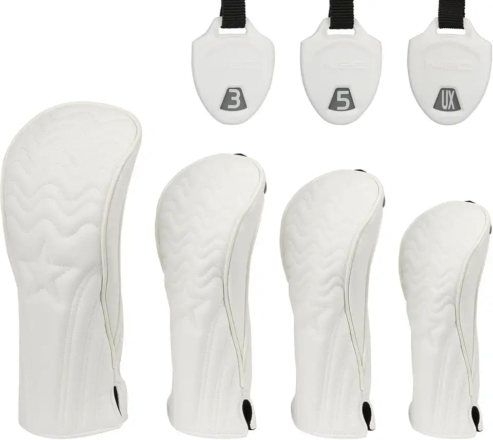 4pcs or 1pc Golf Club Head Covers for Woods, Driver, Fairway, Hybrid – Premium PU Leather with Interchangeable Tags & Magnetic Blade and Mallet Putter Covers