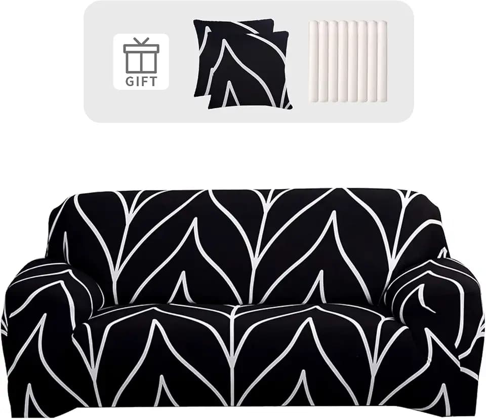 Lydevo Sofabezug 2 Sitzer Stretch Sofahusse Elastischer Sofabezug Spandex Sofa Überzug mit 2 Kissenbezug Anti-Rutsch Waschbar Sofa Protection Cover Schonbezug Couch,Schwarze Linie