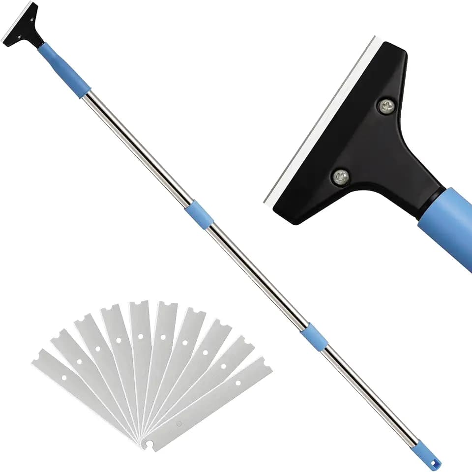 4-Inch Razor Blade Floor Scraper, Long Handle Heavy Duty 37-51.5 Inch