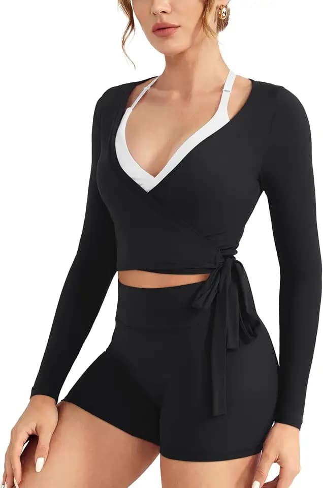 VOYJOY Women Ballet Wrap Top Long Sleeve Shirt