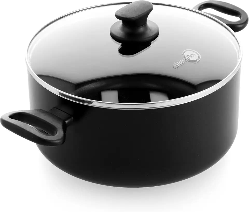 GreenPan Cambridge Kochtopf mit Deckel (24 cm/4,9l), gesunde keramische Antihaftbeschichtung, PFAS-frei, induktionsgeeignet, spülmaschinengeeignet, Schwarz