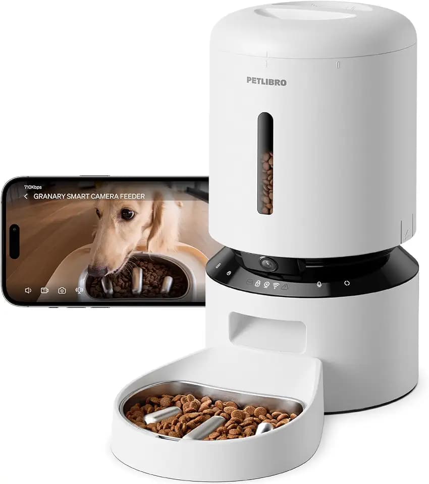 PETLIBRO Automatic Cat Feeder with Camera, Auto Pet Food Dispenser Slow Feeder Dog Bowl, 1080P HD Video with Night Vision, 5G WiFi with 2-Way Audio, Stainless Steel Slow Food Tray for Small Dogs