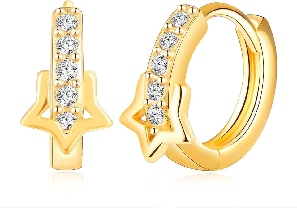 Stern Ohrringe 925 Sterling Silber Creolen Damen mit Weißer Zirkonia Huggie Creolen Ohrringe Kreolen Klein Hypoallergen Stern Schmuck Geschenke für Frauen Mädchen Kinder