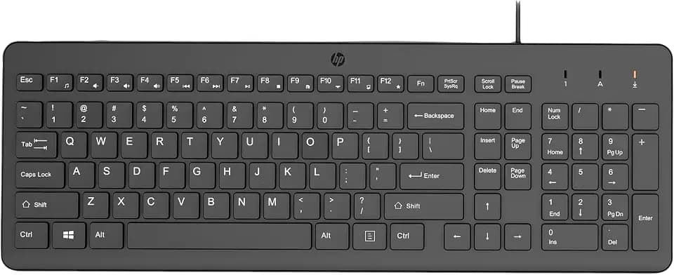 HP 150 kabelgebundene Tastatur, QWERTZ Deutsches Layout, 12 Fn Tasten, funktioniert mit Windows & Mac, leise, schwarz