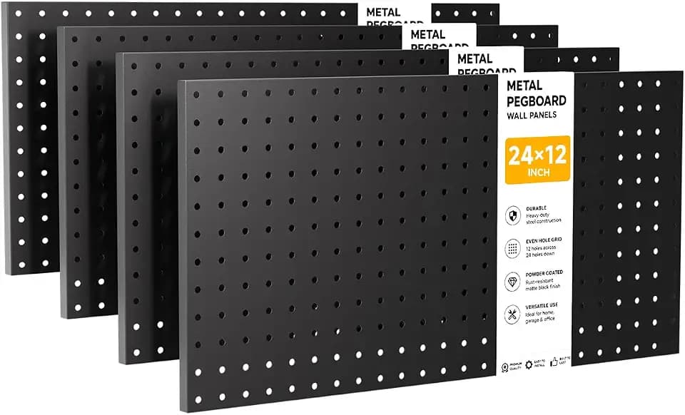 LiSHELF 4 Pack Metal Pegboard Panels, 12 x 24 Inch Heavy Duty Wall Peg Board Organizer, Modular Tool Storage Board for Garage, Workshop, Craft Room, Kitchen