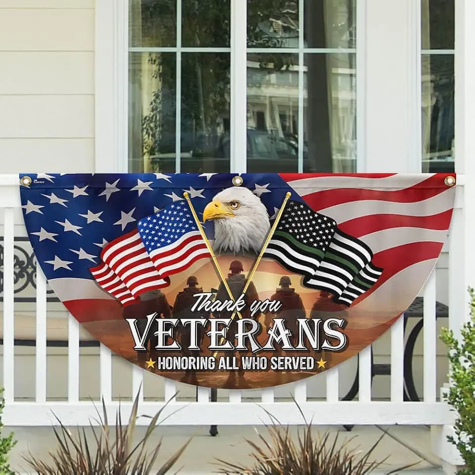 FLAGWIX Thank You Veterans American Eagle Fan Flag, 1.5 x 3 ft