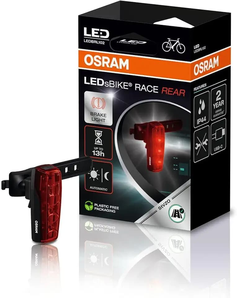 OSRAM LEDsBIKE Race Rear, intelligentes Bremslicht, wiederaufladbar, Zwei Leuchtmodi, StVZO-geprüft