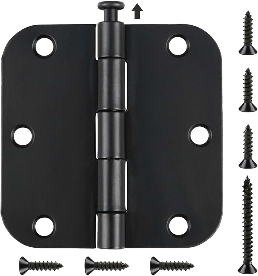TDCHINGES 3.5 Inch Matte Black Door Hinges 3 1/2" Rounded 5/8" Flat 48 Pack