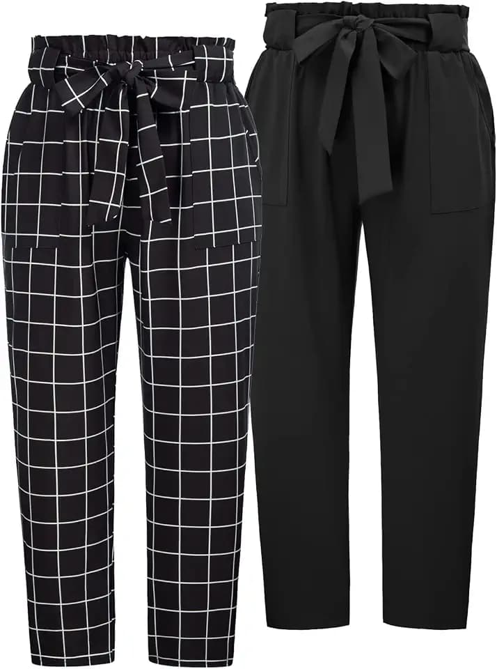 Hanna Nikole Women's Plus Size Elastic Waist Self-Tie Belted Pencil Pants Ankle Length Casual Pants with Pockets