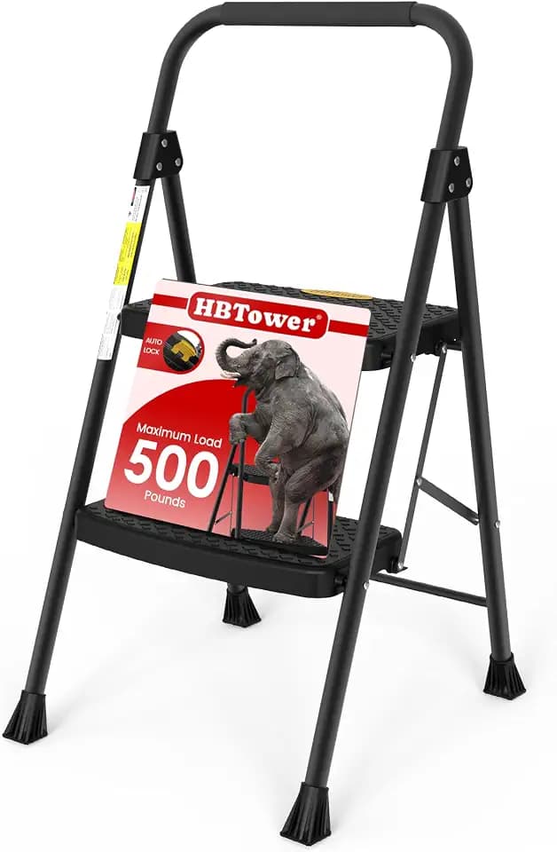 HBTower 2 Step Ladder, Step Stool Foldable with Wide Anti-Slip Pedal