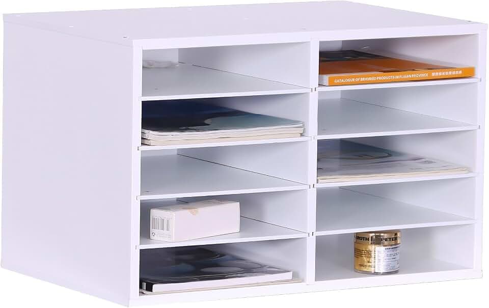Relaxdays Dokumentenablage Bambus, DIN A4, 10 Fächer, Büro, HxBxT: 31 x 49 x 31 cm, Schreibtisch Organizer, Farbwahl