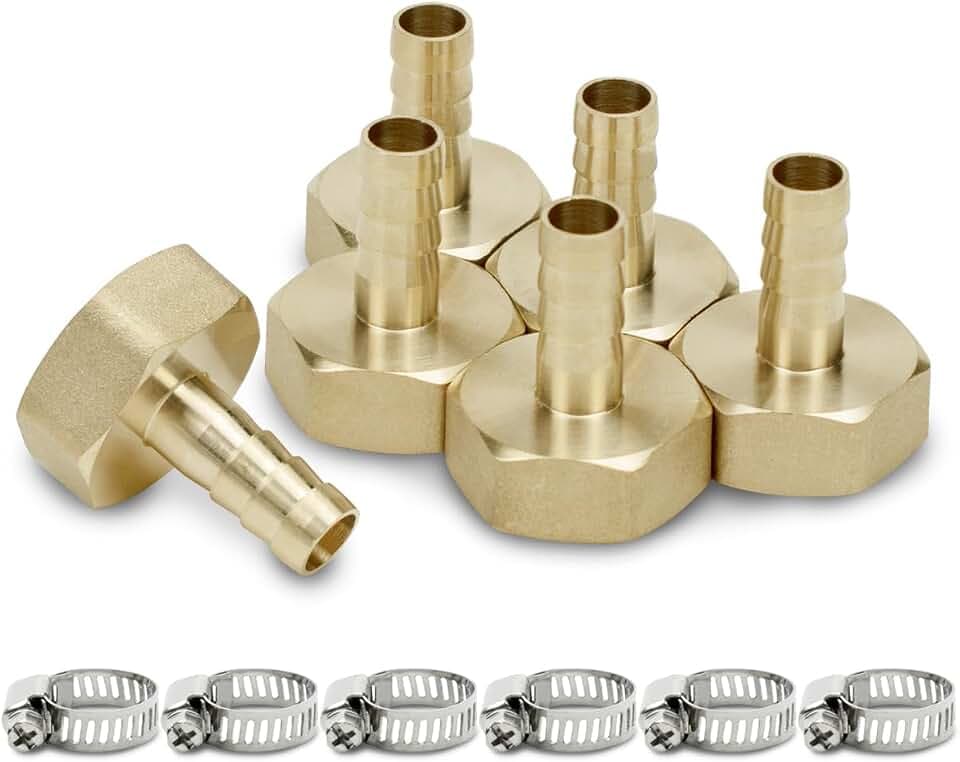 Bwintech 6 Stück Schlauchanschlussstücke, 1/2" BSP Buchse x 14 mm Schlauchanschluss mit 6 Stück Klemmen