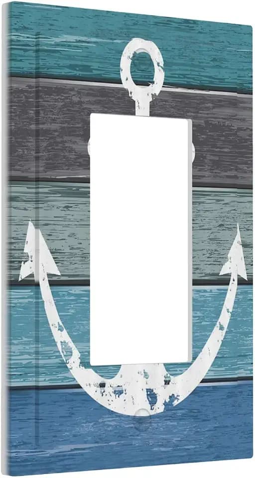 Anchor Sailing Nautical Rustic Style 1 Gang Rocker Light Switch Plate Blue Planks Art Single Decora Outlet Wall Cover Faceplate Decorative Wallplate for Bathroom Home Living Bedroom Decorate