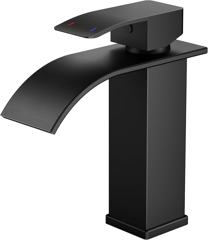 FORIOUS® Wasserhahn Bad Schwarz,Wasserfallarmatur mit Auslaufhöhe 110 mm