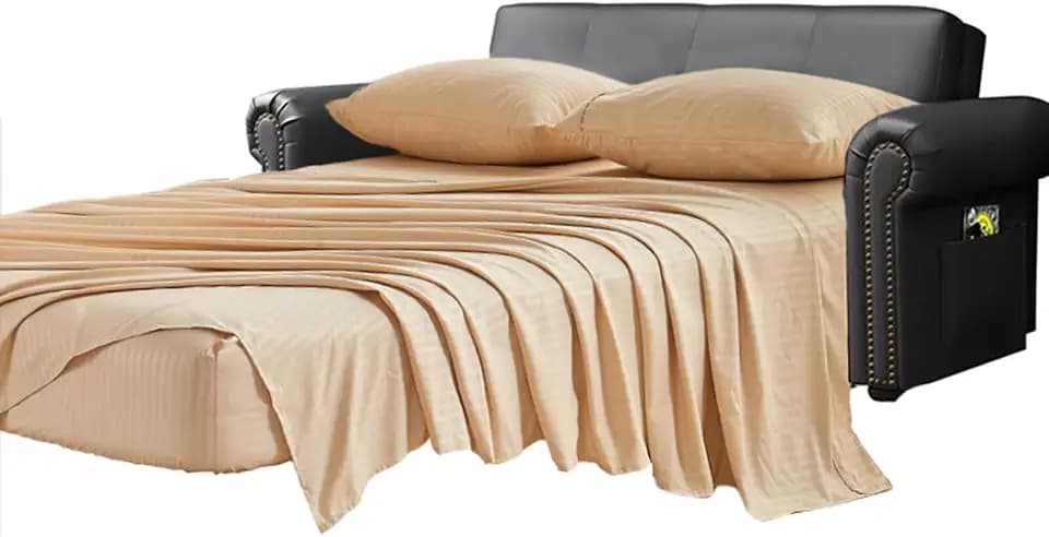 Kingnex Striped Sofa Bed Sheets Queen for Sleeper Sofa Bed Beige