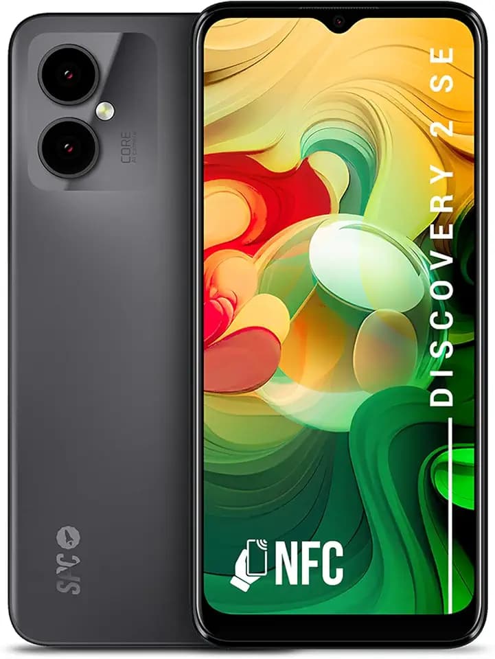 SPC Discovery 2 SE – 4+64GB Smartphone mit 6,5" HD+ Display, NFC, Fingerabdruck- und Gesichtsentsperrung, 4G, Dual 13+2MP Kamera, 4500 mAh Akku mit Umkehraufladung und Android 13 – Farbe Dark Matter