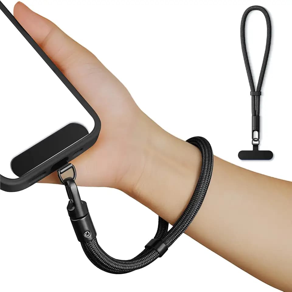 saxsion Lanyard for Phone, Self-Locking Phone Wrist Strap with 0.4mm Ultra-Thin Clip & 360° Hook, Anti-Drop and Anti-Theft Cell Phone Strap Fit iPhone (Black)