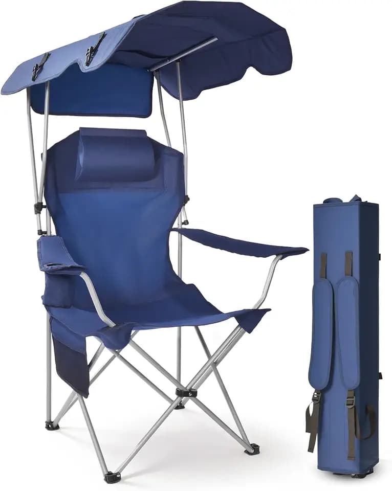 EO Living Backpack Beach Chair with Canopy Shade & Supportive Headrest