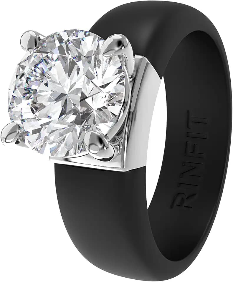 Rinfit Silicone Ring with Stone, Round Cut CZ