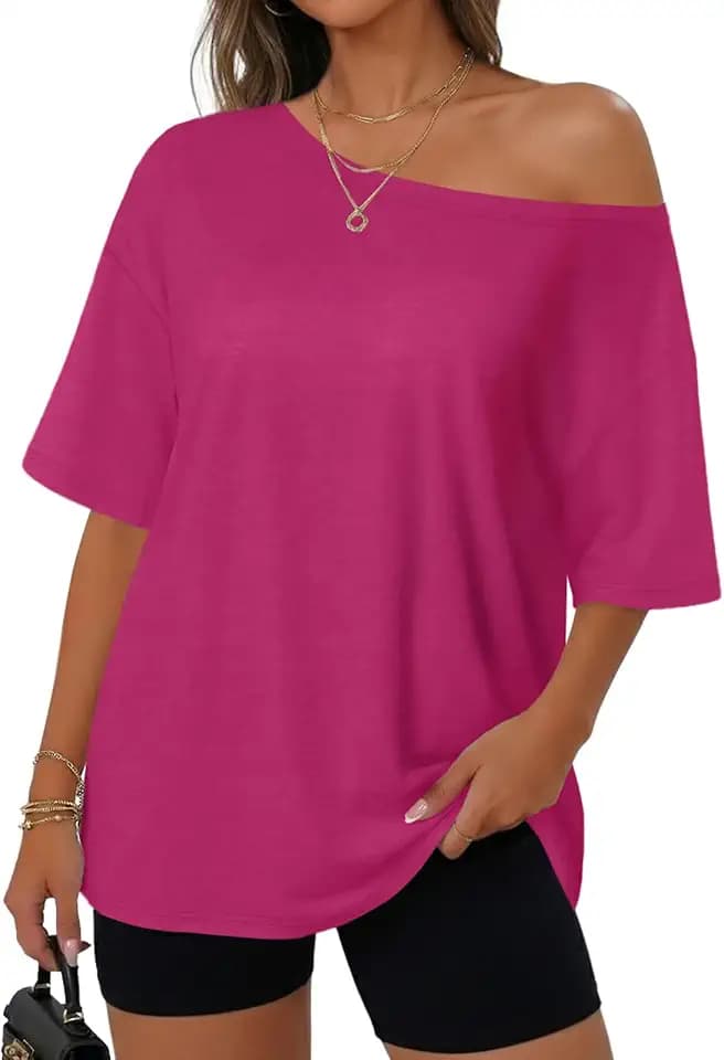 Off The Shoulder Tops for Women Oversized Shirts Summer Graphic Casual Tee