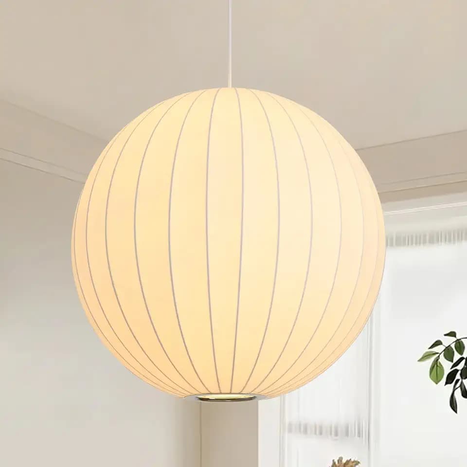 Globe Silk Pendant Light 20in Oversized, White Imitation Silk