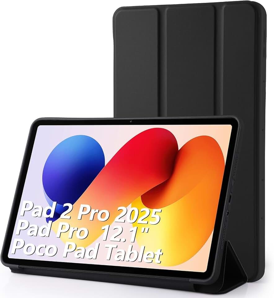 Simpeak Hülle Kompatibel mit Redmi Pad (2) Pro 2025 12.1 Zoll, Ultra Dünn mit Standfunktion Schutzhülle Kompatibel für Poco Pad 2024, Taschen Case，Schwarz