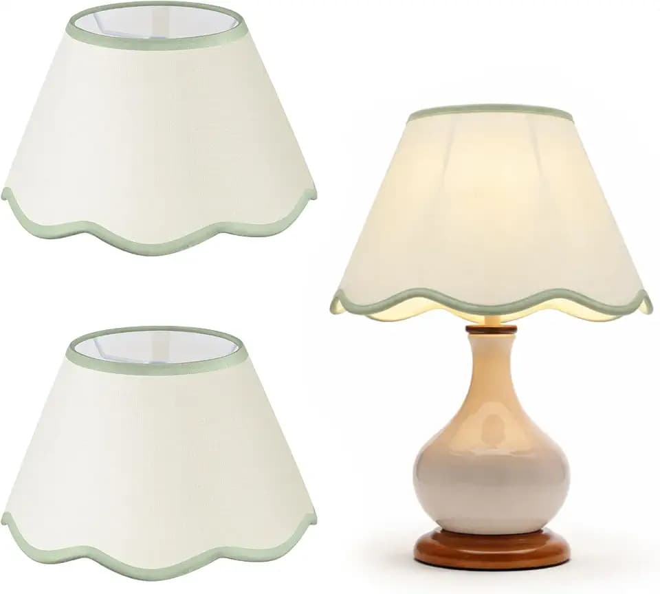 VIHOSE Set of 2 Chandelier Scalloped Lampshade, Light Green Edge
