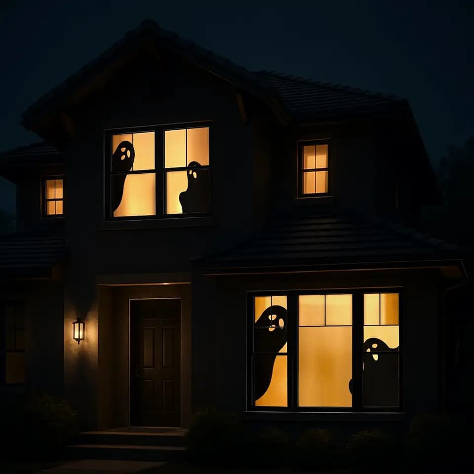 HunnmingRe 2 Pcs Ghost Window Decor Halloween Large Fabric Silhouette