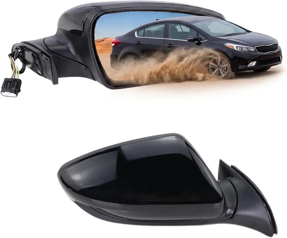 Right Passenger Side Mirror Compatible with 2017 2018 Kia Forte with Manual Folding power glass Heated Black Replace# KI1321213(5 Pins)