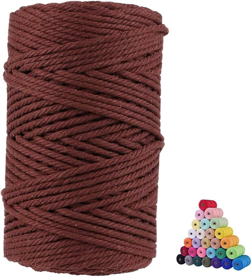 FLIPPED 100% Natural Cotton Macrame Cord,5mm x110 Yards Macrame Cords Colored Cotton Macrame Rope Craft Cord for DIY Crafts Knitting Plant Hangers Christmas Wedding Décor(Dark Brown)…