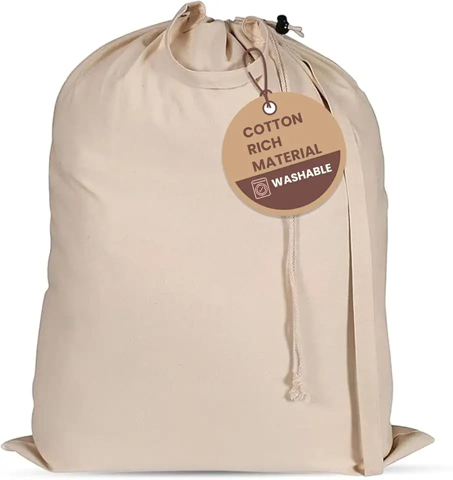 LFH Home Cotton Rich Canvas Extra Large Laundry Bag with Handle, Heavy Duty Drawstring Closure Washable Laundry Bags School Travel, Home, Hotel, College Dorm, Organizer Sack, 28x36-Natural