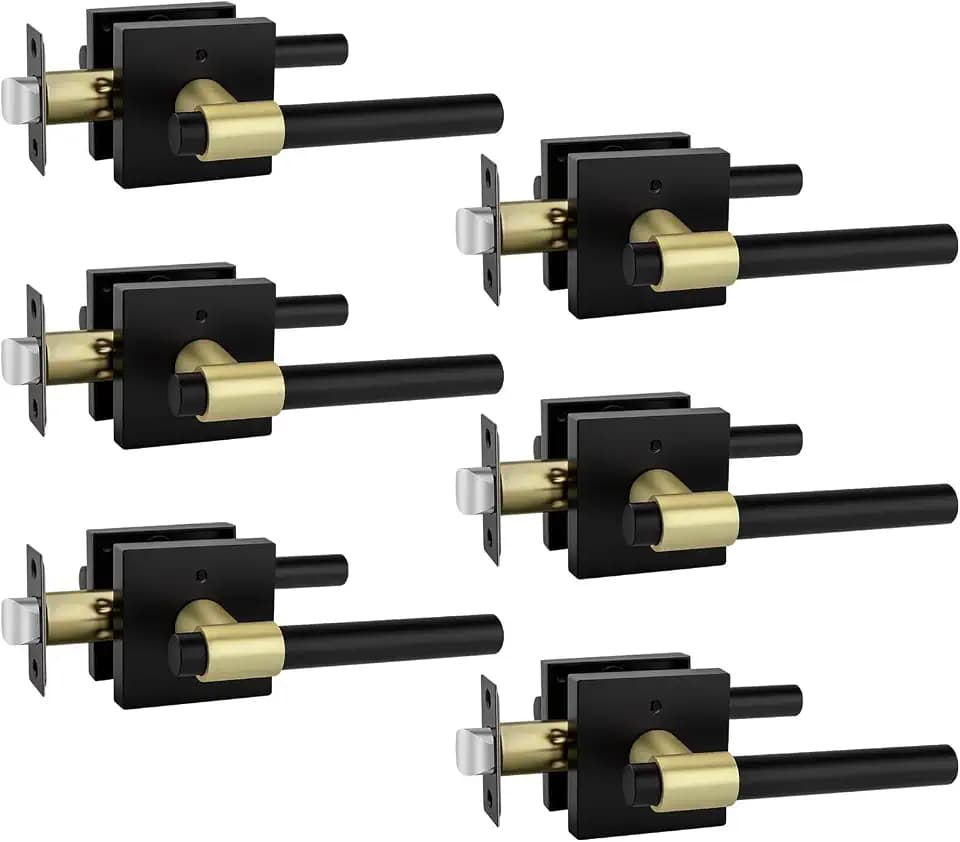 Haidms Black and Gold Door Handles Interior, Bedroom Door Handles 6 Pack