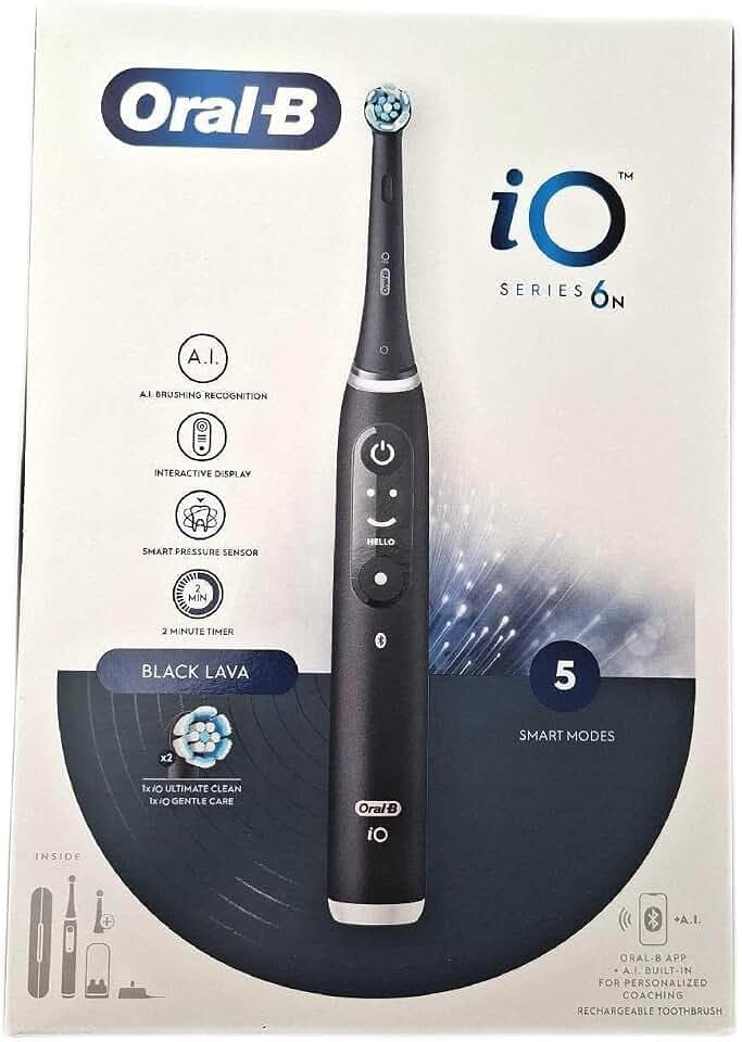 Oral-B Elektrische Zahnbürste, wiederaufladbar, iO 6N, Schwarz, 1 elektrische Zahnbürste, 2 Ersatzbürsten, Reiseetui + 1 Oral-B Pro-Expert-Zahnpasta, effektive Zahnreinigung