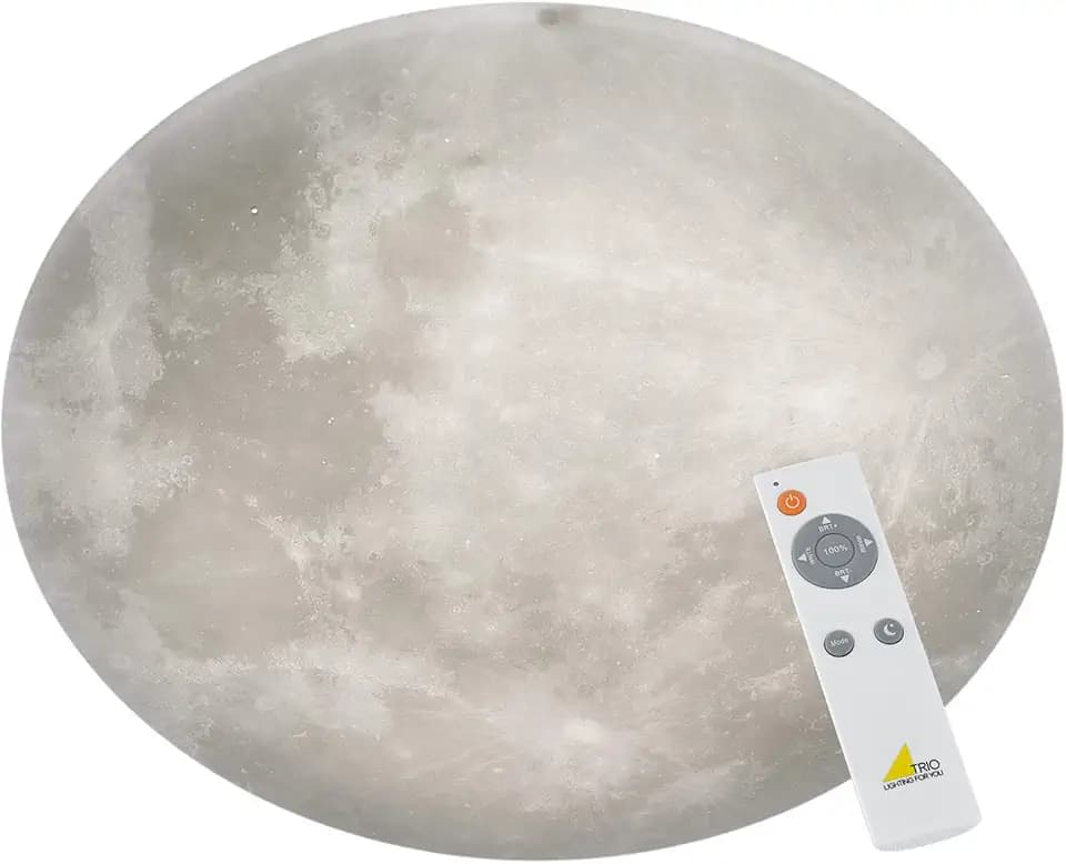 Trio Leuchten LED Deckenleuchte Lunar 627516000, Acryl mit Mondmotiv, Mondphase wechselbar, 1 x 40 Watt LED, Helligkeit einstellbar, Nachtlicht Funktion, inkl. Fernbedienung, Weiß