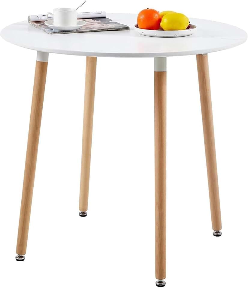 H.J WeDoo MDF Runder Esstisch Buchenholz Esszimmer Tisch Küchentisch Holztisch, 80 * 80 * 75 cm, 4 Beine Natur, Weiß