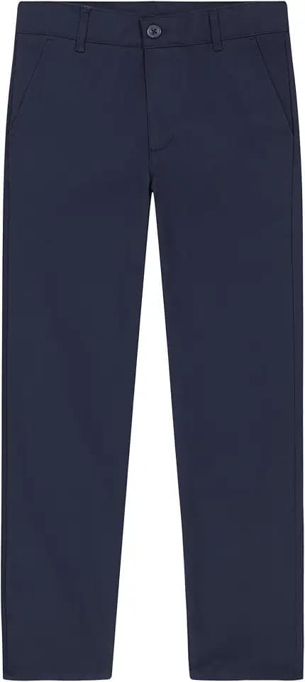 Nautica Boys School Uniform Twill Khaki Pants, Flat Front & Elasticized Waistband, Zipper Closure With Faux Button