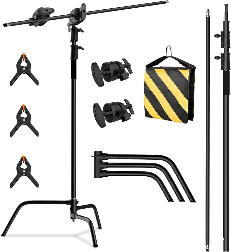 Heavy Duty C Stand with Boom Arm, 10.8ft/330cm Stainless Steel Light Stand