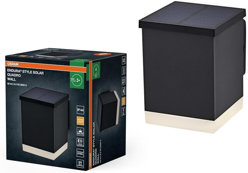 Osram ENDURA STYLE SOLAR WALL Außenleuchte, 0,5W, 50lm, Wandleuchte, dunkelgrau, indirekte Beleuchtung, wiederaufladbarer Akku, IP44 Schutzklasse, 3.000K Farbtemperatur, warmweiße Lichtfarbe