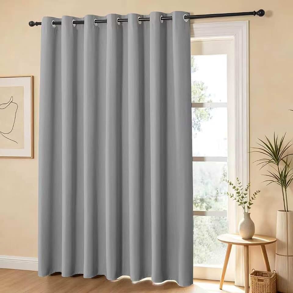 Flame-Retardant NFPA 701 Standard Curtain 96-inch Single Panel 100% Blackout Curtain Ideal for Bedrooms and Living Rooms Thermal Insulation Metal Ring Hanging System (42x96 inches,Light gray)