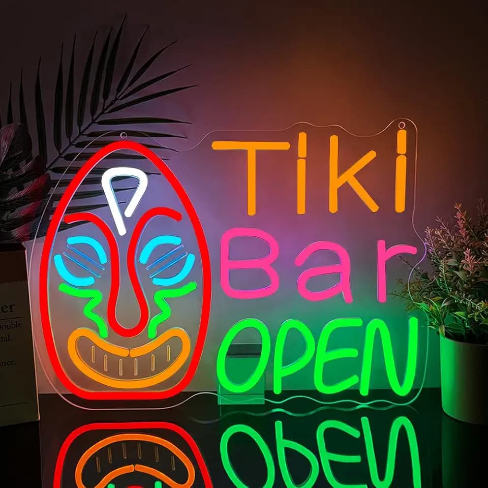 Tiki Bar Open Neon Schild for Party Dekoration, LED Bar Open Schild Tiki Maske Neon USB Angetriebenes Licht Zeichen für Home Bar Bier Party Club Mann Höhle