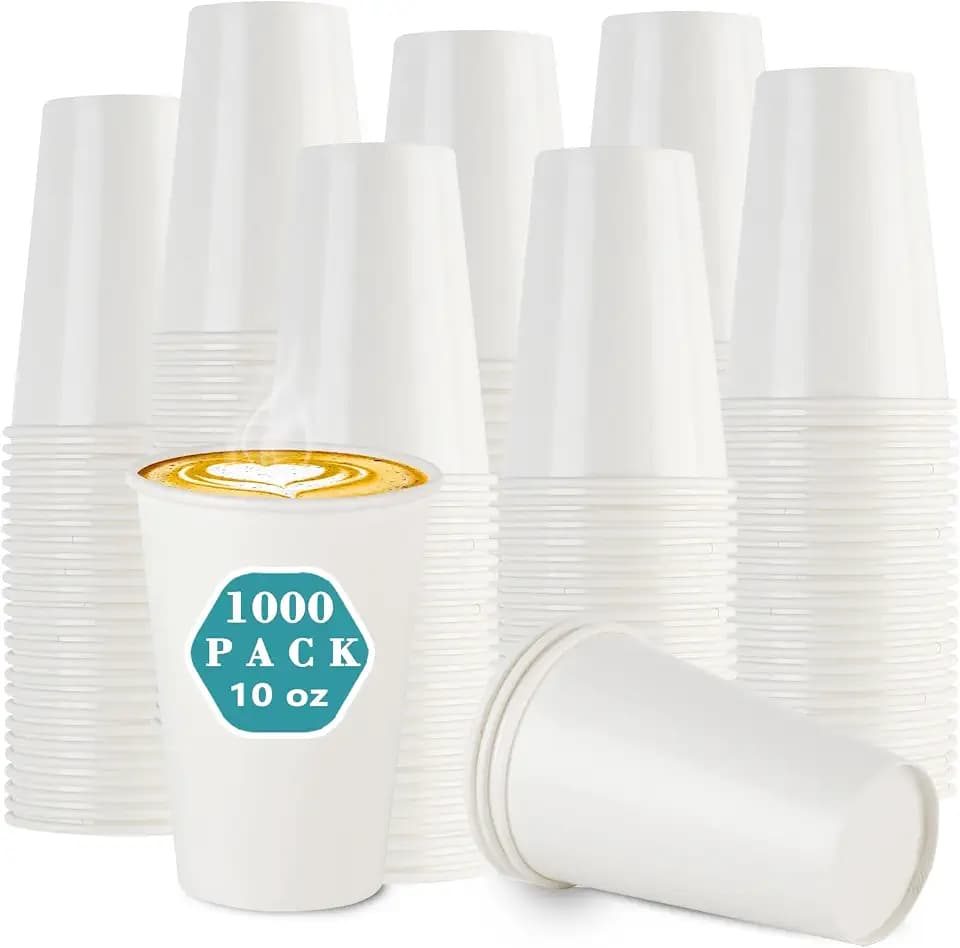 vivigu Coffee Cups - 1000 Pack Paper Cups 10 oz, Disposable Paper Coffee Cup for Hot and Cold Drink, White Paper Coffe Cup, Hot Cups Bulk for Office, Party, Home, Travel, Cafes, Bathroom